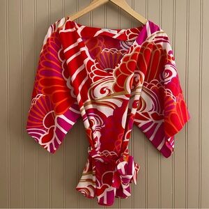 Natori Deco Wrap Retro Style Top Blouse Women’s Size XS